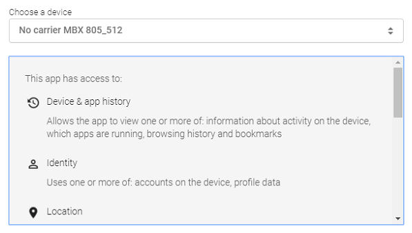 Deze schermafbeelding toont een Android-apparaat binnen Google Device Manager