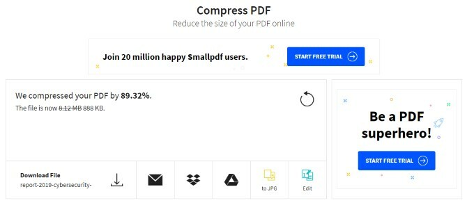 De resultaten van een bestandscompressie met PDF comprimeren