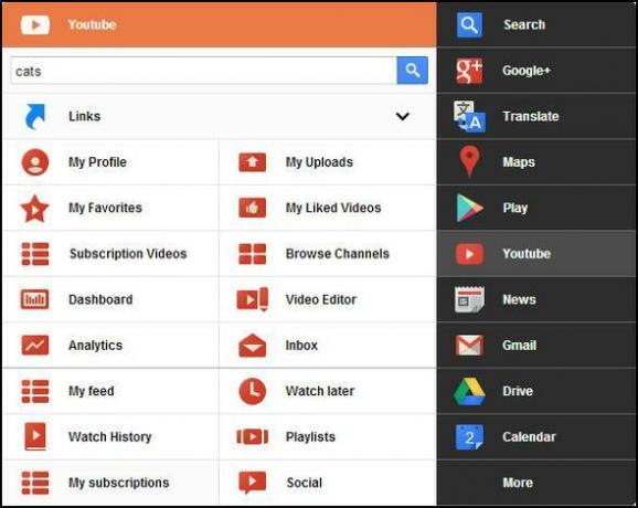 Zwart menu: toegang tot alle Google-services in één menu [Chrome] YouTube uitvouwbaar menu