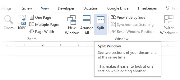 Splits Windows in Microsoft Word 