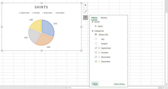 Cirkeldiagram met diagramfilters in Excel