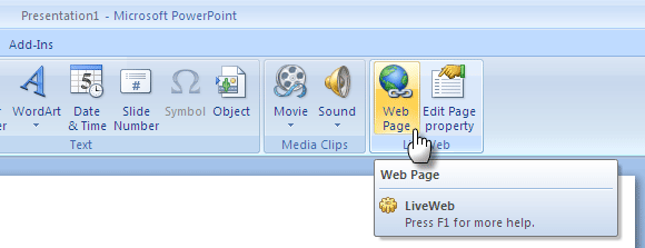 Live webpagina's toevoegen aan een PowerPoint-dia PowerPoint Addin03c