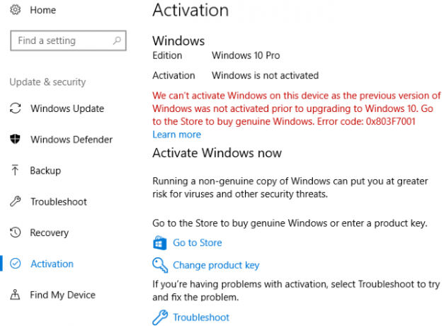 Windows 10 niet geactiveerd