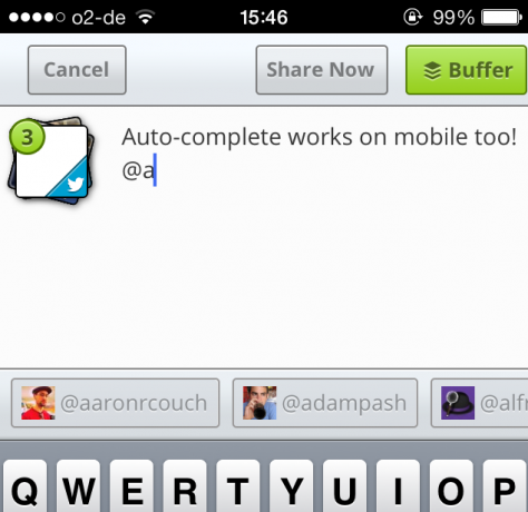 Buffer introduceert Smart Twitter Auto-Complete automatisch aanvullen mobiel