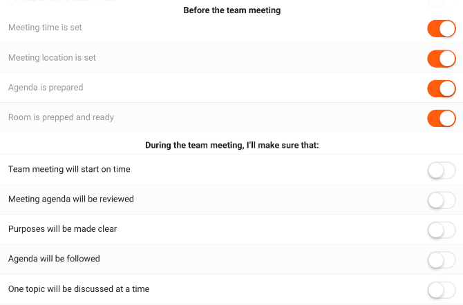 gebruik Team MEeting Checklist om ervoor te zorgen dat de vergadering efficiënt verloopt