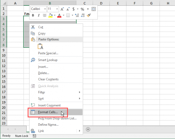 Selecteer Cellen opmaken in het contextmenu in Excel