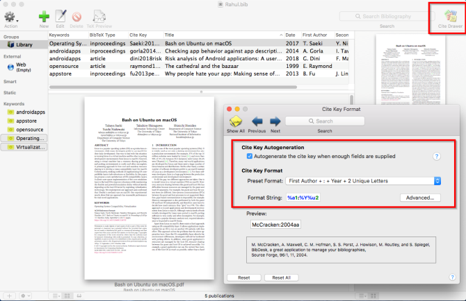 bibdesk interface en citekey maatwerk