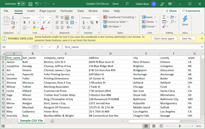 CSV-bestand geopend in Excel