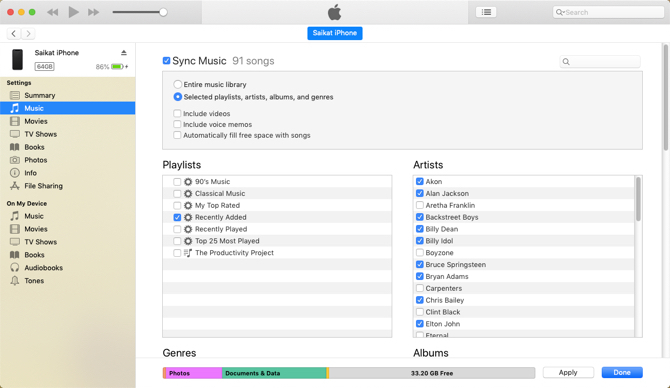 Specifieke muziek synchroniseren met iTunes