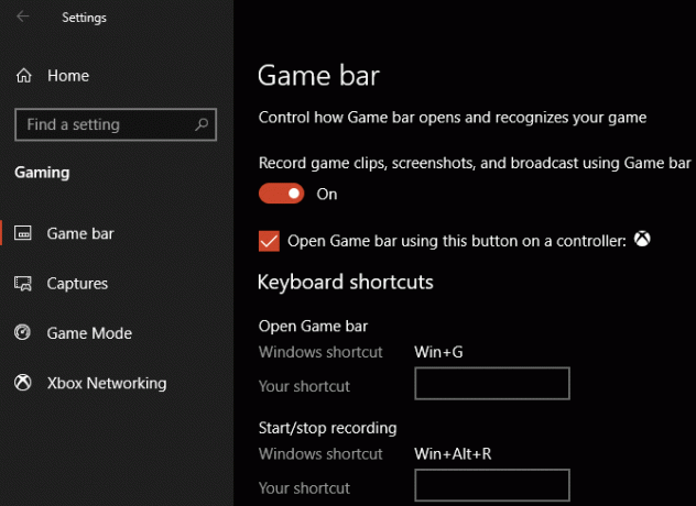 Instellingen voor Windows 10 Game Bar