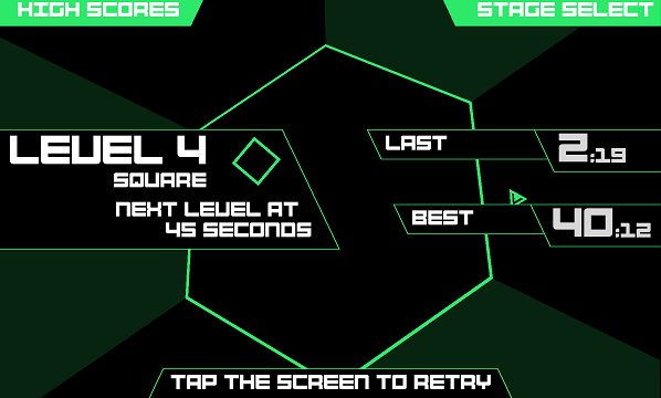 Super Hexagon Death Screen