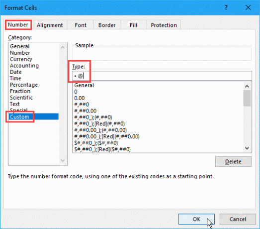 Maak een aangepast formaat voor opsommingstekens in Excel