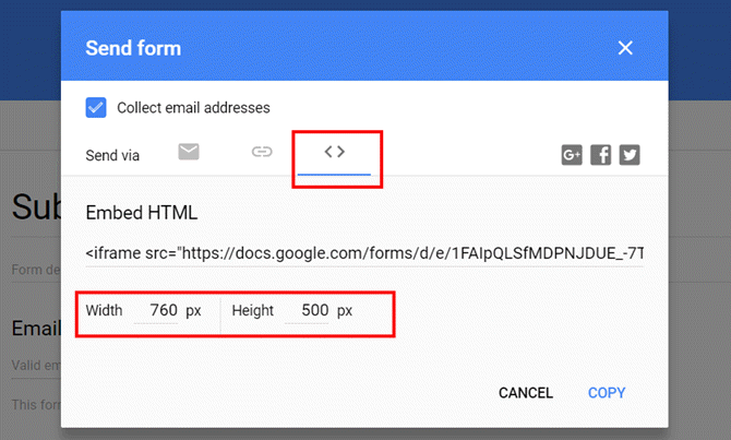 Google Spreadsheets, contactformulier