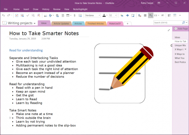 overzicht in OneNote 2016