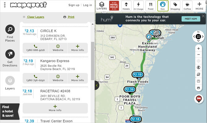 mapquest planner gas web