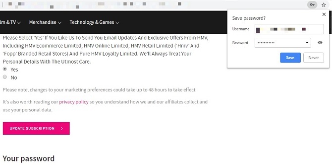 Kunt u uw browser vertrouwen met creditcardgegevens? HMV-wachtwoord opslaan