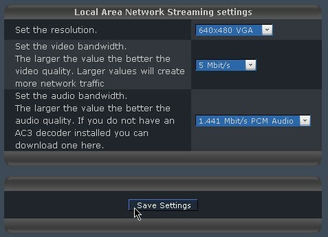 Instellingen voor Local Area Network Streaming