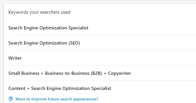 LinkedIn-zoekwoorden die uw zoekers hebben gebruikt