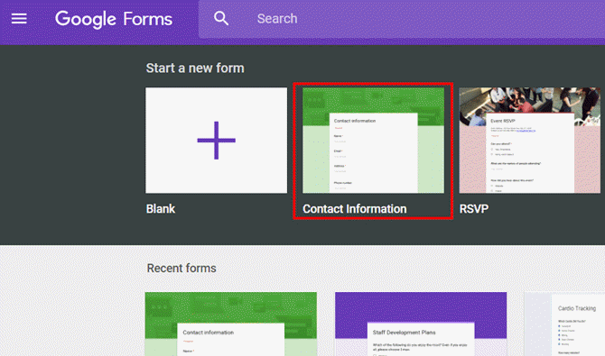 Google Spreadsheets, contactformulier