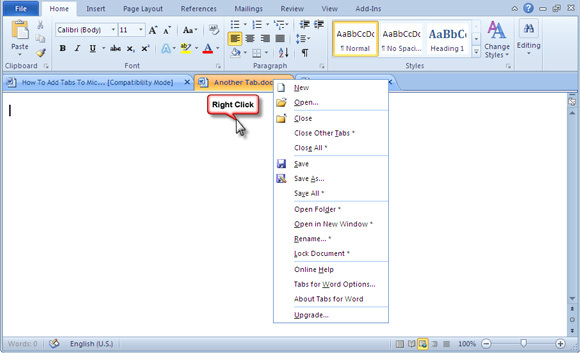 tabbladen Microsoft Office