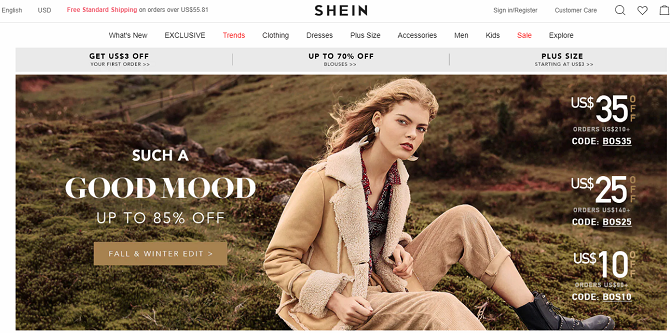 shein startpagina