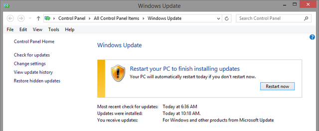 9.2 Windows-update - herstart pc