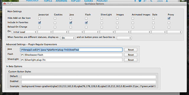 quickjava-instellingen