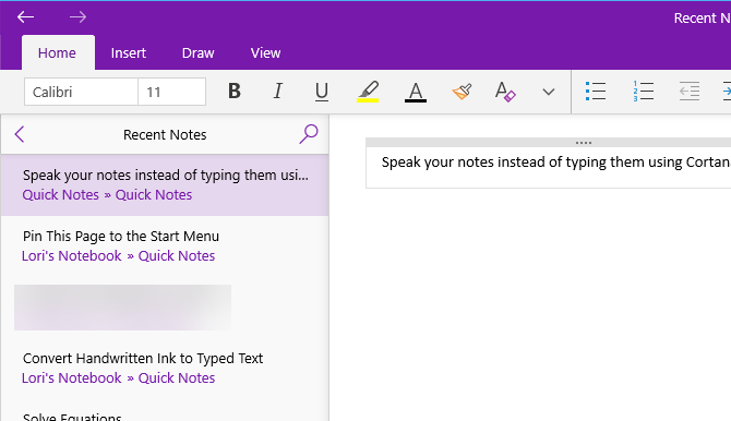 Opmerking toegevoegd aan OneNote met Cortana