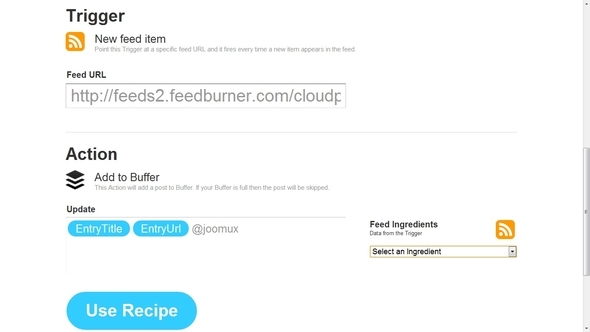 Het distribueren van uw bloginhoud: de beste automatische postdiensten IFTTT Recept RSS naar bufferconfiguratie
