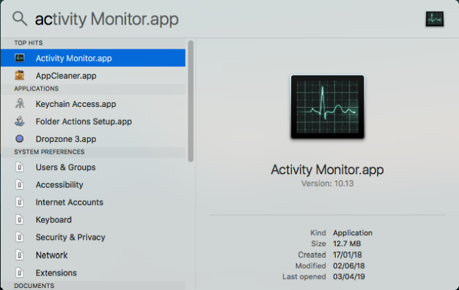 start activiteitenmonitor door middel van spotlight