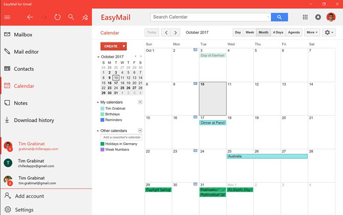 EasyMail voor Gmail Kalenderweergave