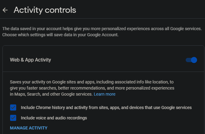 Google Activity Controls