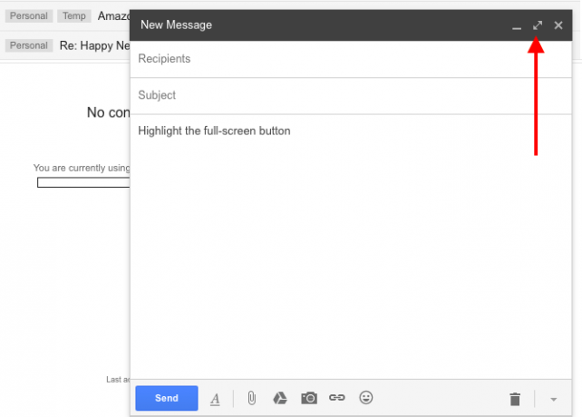 gmail-knop op volledig scherm