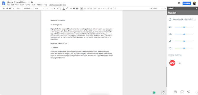 Add-on voor Google Docs Reader