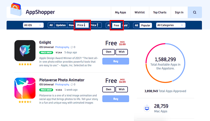 Hoe te zien wanneer betaalde iOS-apps gratis AppShopper worden