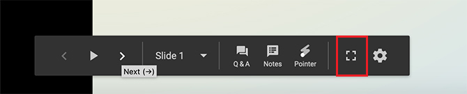 Maak overgangen in de modus Volledig scherm van Google Slides Toolbar