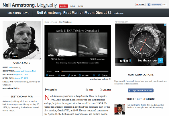 Meer informatie over Neil Armstrong & The Apollo 11 Moon Landing On The Web biografie neil armstrong