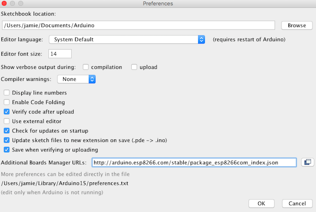 URL's van arduino board manager