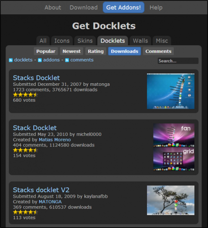 RocketDock + Stacks Docklet: niet alleen een dock, maar een complete oplossing voor desktoporganisatie [Windows] RocketDock Addons Stacks Docklet 2 geen browser