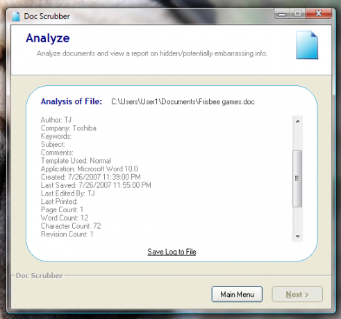 Metagegevens uit Word-documenten verwijderen [Windows] docscrubber-analyse