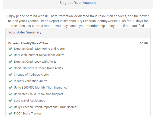 Experian Betaalde accountupgrade