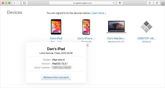 Apple ID-website met iPad-serienummer