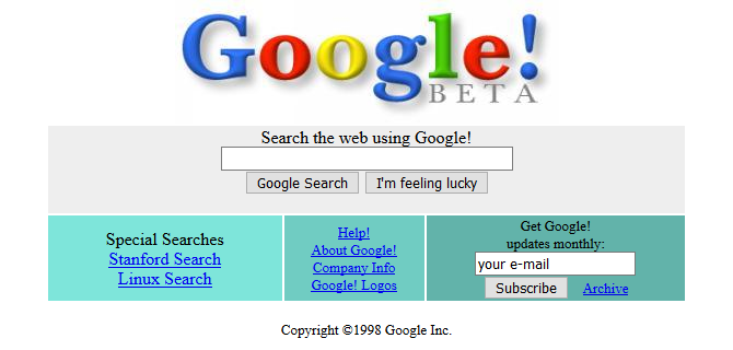 Screenshot van Google in 1998