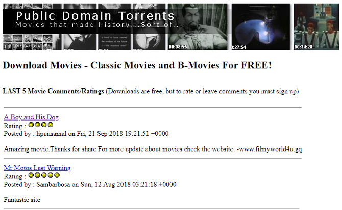 Beste publieke domeinsites voor films - Public Domain Torrents