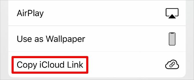 Kopieer iCloud Link-knop in iPhone Share Sheet