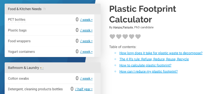 Bereken uw jaarlijkse verbruik en verspilling van plastic met de Plastic Footprint Calculator van Omni Calculator