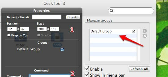 GeekTool - Toon systeeminformatie op Mac in Style 02b Eigenschappen en groepen