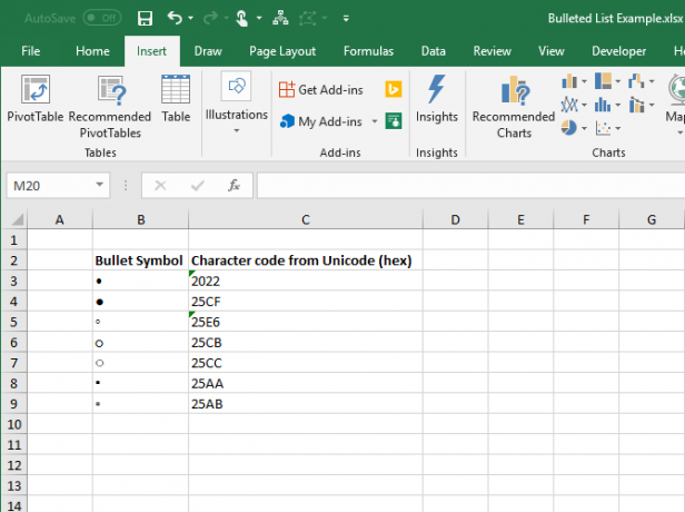 Opsommingssymbolen en tekencodes in hexadecimale vorm in Excel