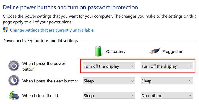 Hoe een laptopscherm in Windows 10 uit te schakelen met de aan / uit-knop Windows10 Power Screen