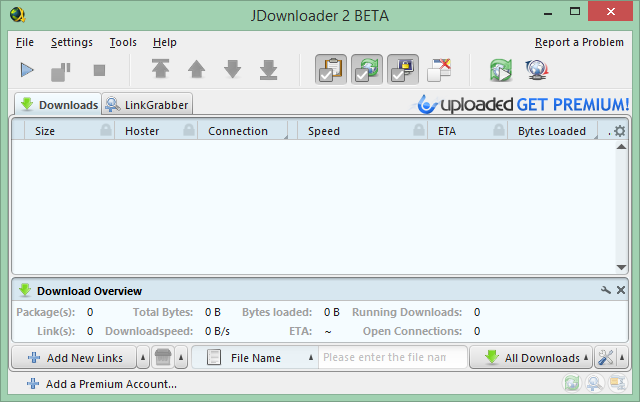 Dit is een schermopname van de JDownloader-interface. JDownloader zorgt voor betere downloads.